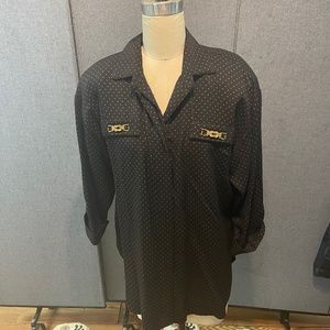 Black and gold polkadot blouse with gold accents size 8